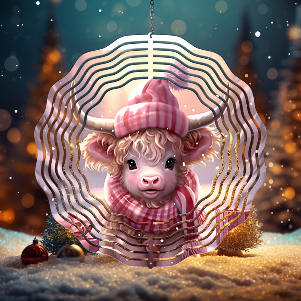 Super cute Sublimated highland baby cow 8in windspinner